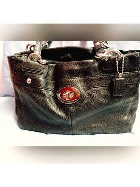 Coach Penelope Black Pebbled Leather Satchel Silver Hardware Turnlock Carryall